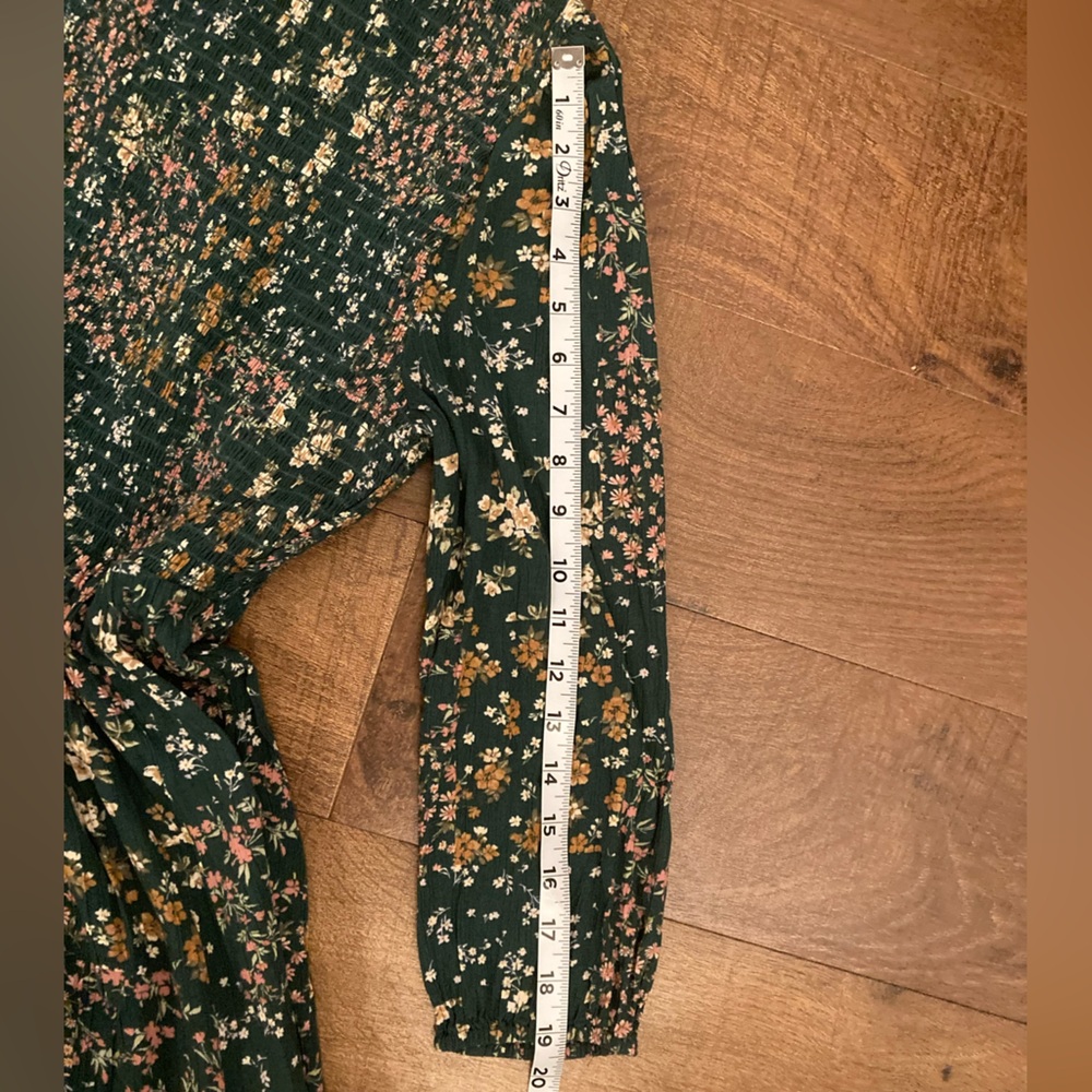 American Eagle Green Floral Smocked Bodice Long Sleeve Maxi Dress Women’s L - Picture 10 of 12